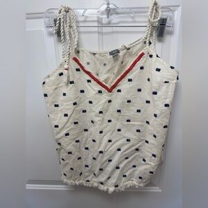 Aerie Boxy white and blue Tank Top With Beading Detail Size Large bohemian
